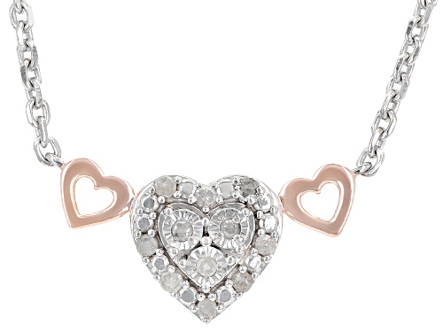 Photo of 0.10ctw Round White Diamond Rhodium And 14k Rose Gold Over Sterling Silver Heart Necklace - Size 18