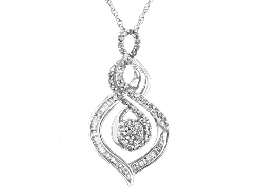 0.50ctw Round And Baguette White Diamond Rhodium Over Sterling Silver Slide Pendant With Rope Chain
