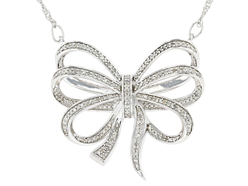 0.55ctw Round White Diamond Rhodium Over Sterling Silver Bow Necklace - Size 18