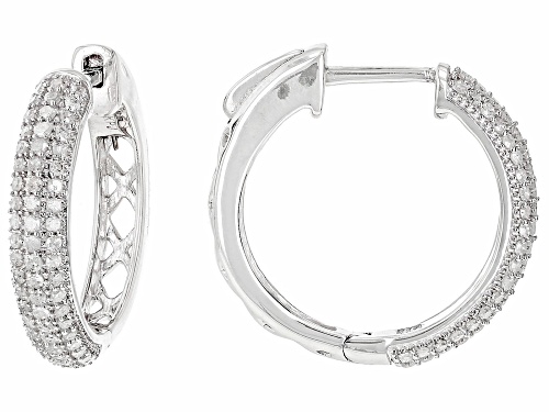 0.50ctw Round White Diamond Rhodium Over Sterling Silver Hoop Earrings