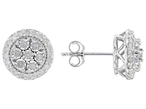 Photo of 0.50ctw Round White Diamond Rhodium Over Sterling Silver Cluster Stud Earrings