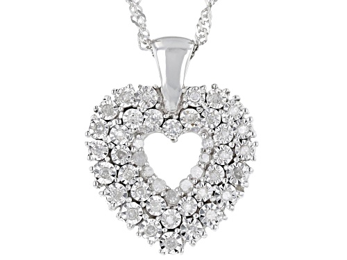 0.25ctw Round White Diamond Rhodium Over Sterling Silver Heart Pendant With 18" Singapore Chain