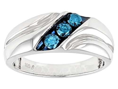Photo of 0.50ctw Round Blue Velvet Diamonds™ Rhodium Over Sterling Silver Mens 3-Stone Ring - Size 11