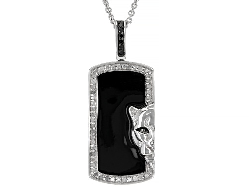 0.25ctw Round White & Black Diamond with Black Enamel Rhodium Over Sterling Silver Mens Pendant