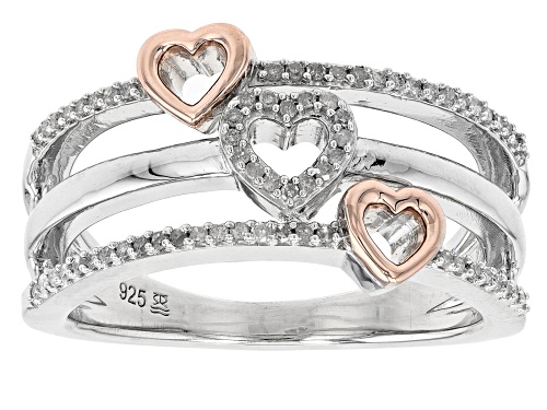 0.15ctw Round White Diamond Rhodium & 14k Rose Gold Over Sterling Silver Heart Wide Band Ring - Size 7
