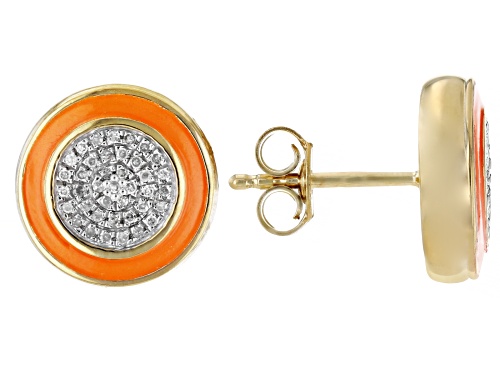 Photo of Engild™ 0.10ctw Round White Diamond And Orange Enamel 14k Yellow Gold Over Sterling Silver Earrings