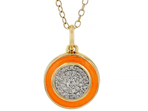 Photo of Engild™ Diamond Accent And Orange Enamel 14k Yellow Gold Over Sterling Silver Pendant With 20" Chain