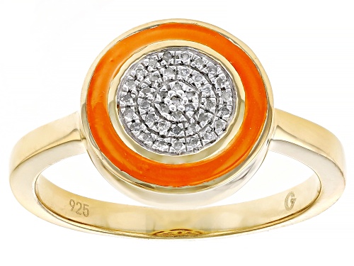 Engild™ White Diamond Accent And Orange Enamel 14k Yellow Gold Over Sterling Silver Cluster Ring - Size 7