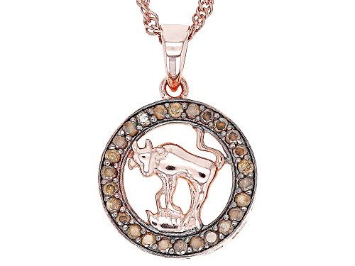 Engild™ 0.25ctw Round Champagne Diamond 14k Rose Gold Over Sterling Silver Taurus Pendant With Chain