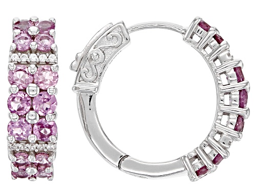 2.59ctw Blush Color Garnet With 0.13ctw White Zircon Rhodium Over Sterling Silver Hoop Earrings