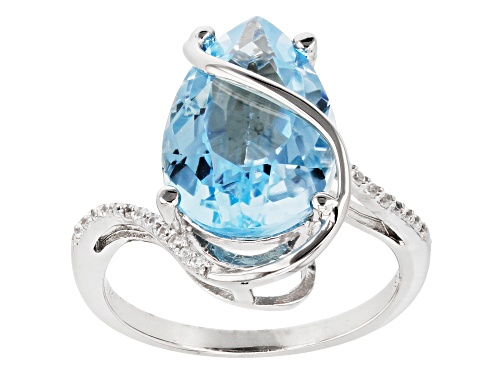 Photo of 5.17ct Glacier Topaz™ And 0.09ctw White Zircon Rhodium Over Sterling Silver Ring - Size 8