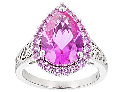 5.00ctw Lab Created Pink Sapphire Rhodium Over Sterling Silver Ring - Size 8