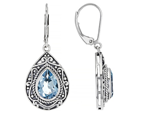4.53ctw Pear Shaped Glacier Topaz™ Sterling Silver Solitaire Dangle Earrings