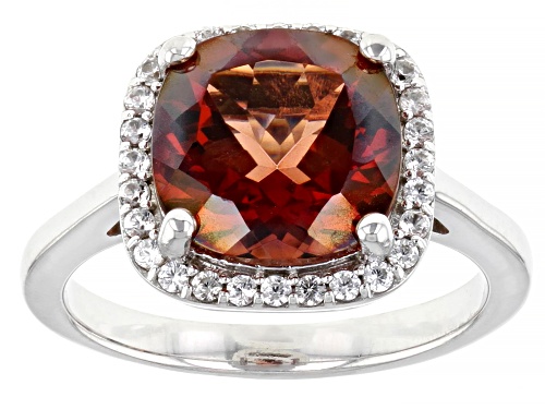 Photo of 3.06ct Square Cushion Red Labradorite With 0.18ctw White Zircon Rhodium Over Sterling Silver Ring - Size 9