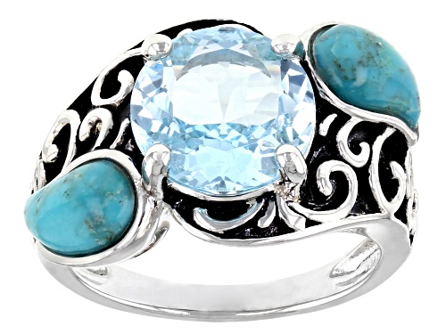 Photo of 3.83ct Glacier Topaz™ With 8x5mm Turquoise Rhodium Over Sterling Silver Ring - Size 8