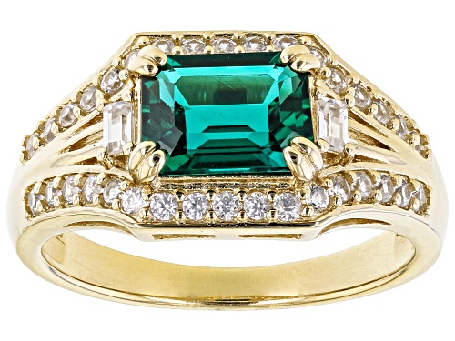 Photo of 1.20ct Lab Created Emerald And 0.53ctw White Zircon 18k Yellow Gold Over Sterling Silver Ring - Size 6
