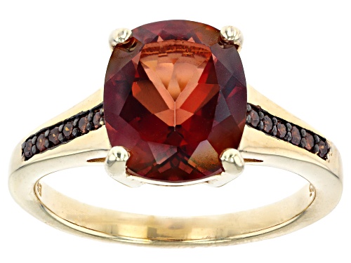 3.02ct Red Labradorite And 0.08ctw Red Diamond 18k Yellow Gold Over Sterling Silver Ring - Size 7