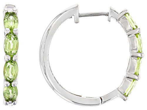 Photo of 1.56ctw Oval Manchurian Peridot Rhodium Over Sterling Silver Hoop Earrings