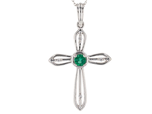.24ct Round Emerald Color Green Apatite & .04ctw White Zircon 10k White Gold Cross Pendant W/Chain