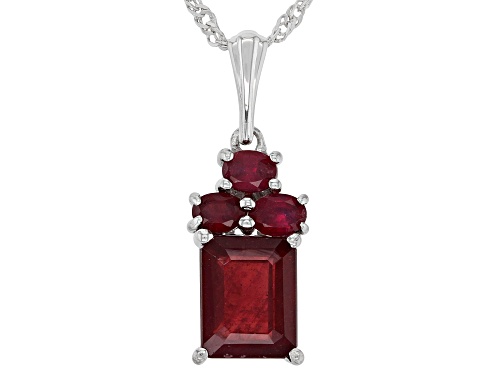Photo of 3.83ctw Mahaleo® Ruby Rhodium Over Sterling Silver Pendant With Chain