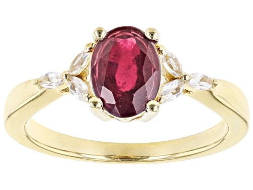 Photo of 1.40ct Oval Mahaleo® Ruby And 0.20ctw White Zircon 18K Yellow Gold Over Sterling Silver Ring - Size 8
