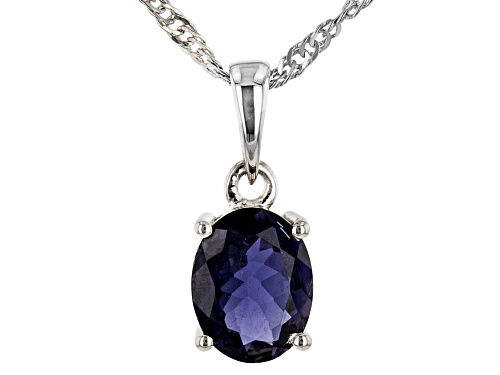 1.21ct Oval Iolite Rhodium Over Sterling Silver Solitaire Pendant With Chain