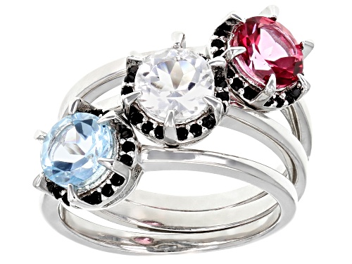 Photo of .85ct Glacier Topaz(TM) With 1.95ctw Pink, White Topaz & Spinel Rhodium Over Silver Set/3 Rings - Size 7