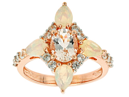 Photo of 1.15ct Morganite With 0.75ctw Ethiopian Opal & 0.64ctw White Zircon 18k Rose Gold Over Silver Ring - Size 10