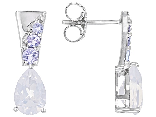 Photo of 9X6mm Pear Blue Moon Quartz And 0.38ctw Tanzanite Rhodium Over Sterling Silver Earrings