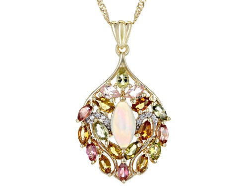 Photo of 3.92ctw Ethiopian Opal With Multi Tourmaline &  Zircon 18k Yellow Gold Over Silver Pendant/Chain