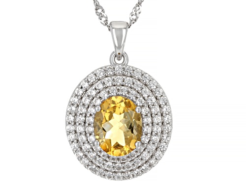 1.90ct Oval Citrine And 1.88ctw White Zircon Rhodium Over Sterling Silver Pendant With Chain