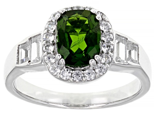 Photo of 0.85ct Chrome Diopside And 0.84ctw White Zircon Rhodium Over Sterling Silver Ring - Size 6