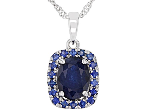 1.85ct Oval And 0.46ctw Round Blue Sapphire Rhodium Over Sterling Silver Pendant With Chain