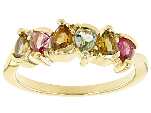 0.86ctw Multi-Tourmaline And Yellow Diamond Accent 18K Yellow Gold Over Sterling Silver Ring - Size 7