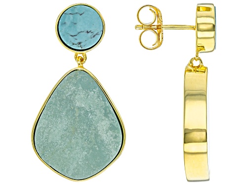 Photo of 20x16mm Kingman Turquoise 18k Yellow Gold Over Sterling Silver Dangle Earrings