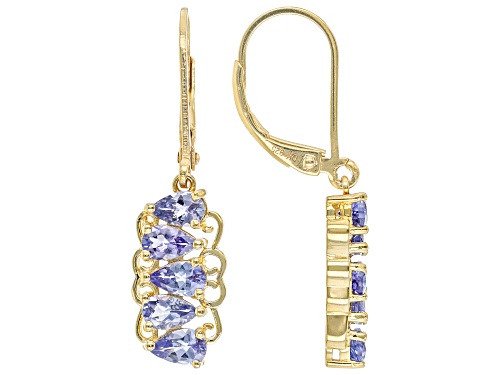 1.96ctw Pear Shape Tanzanite 18k Yellow Gold Over Sterling Silver Dangle Earrings