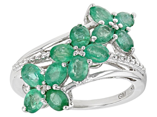 Photo of 1.53ctw Zambian Emerald With 0.01ctw White Zircon Rhodium Over Sterling Silver Flower Ring - Size 6