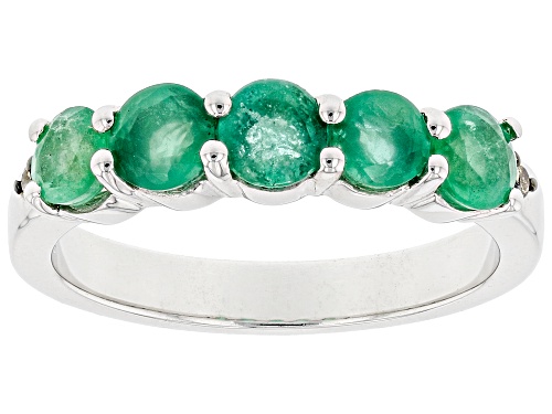 Photo of 1.06ctw Zambian Emerald And 0.02ctw Champagne Diamond Rhodium Over Sterling Silver Band Ring - Size 8