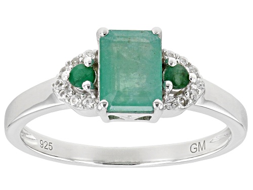 0.79ctw Zambian Emerald And 0.06ctw White Zircon Rhodium Over Sterling Silver Ring - Size 8
