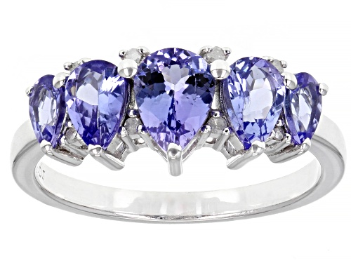 Photo of 1.71ctw Pear Tanzanite And 0.04ctw Round White Diamond Rhodium Over Sterling Silver Band Ring - Size 8