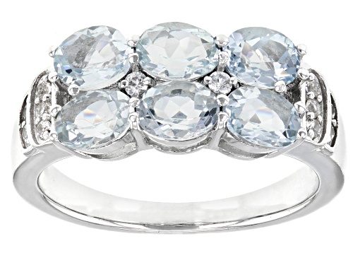 Photo of 1.60ctw Oval Aquamarine And 0.12ctw White Zircon Rhodium Over Sterling Silver Ring - Size 8