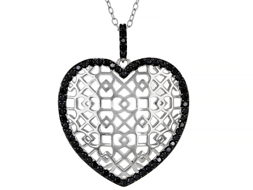 Photo of 0.73ctw Black Spinel Rhodium Over Sterling Silver Heart Pendant With Chain