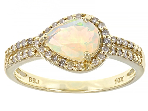 0.54ct Pear Shaped Ethiopian Opal With 0.16ctw White Diamond Accents 10k Yellow Gold Ring - Size 9