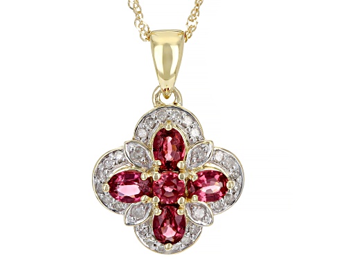 Photo of 0.81ctw Red Spinel And 0.16ctw White Diamond 10K Yellow Gold Pendant With Chain