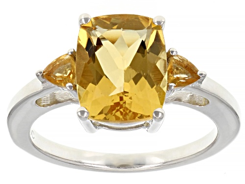 Photo of 2.47ctw Rectangular Cushion And Trillion Citrine Rhodium Over Sterling Silver Ring - Size 8