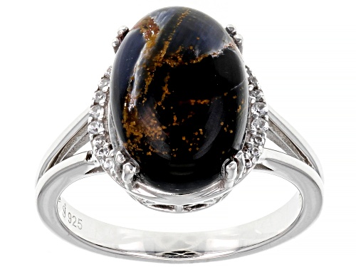 Photo of 14x10mm Pietersite With 0.56ctw White Zircon Rhodium Over Sterling Silver Ring - Size 7