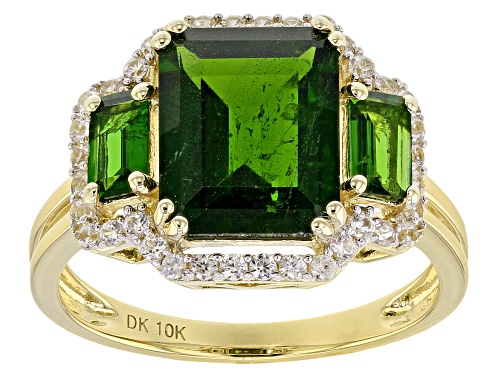 3.57ctw Emerald Cut Chrome Diopside With .23ctw Round White Zircon 10k Yellow Gold Ring - Size 7