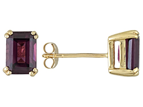 2.04ctw Emerald Cut Grape Color Garnet Solitaire 10k Yellow Gold Stud Earrings