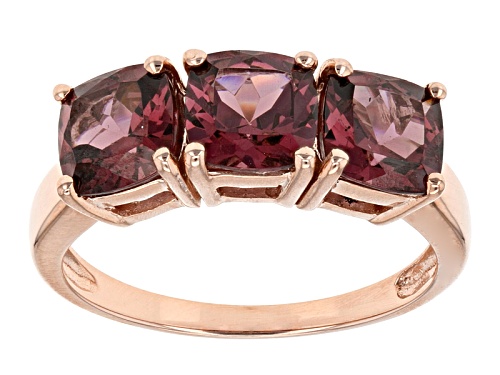 Photo of 2.81ctw Square Cushion Grape Color Garnet 10k Rose Gold 3-Stone Ring - Size 7