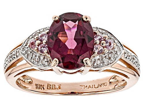 1.91ct Grape Color Garnet, .09ctw Pink Sapphire And .07ctw White Diamond Accents 10k Rose Gold Ring - Size 6